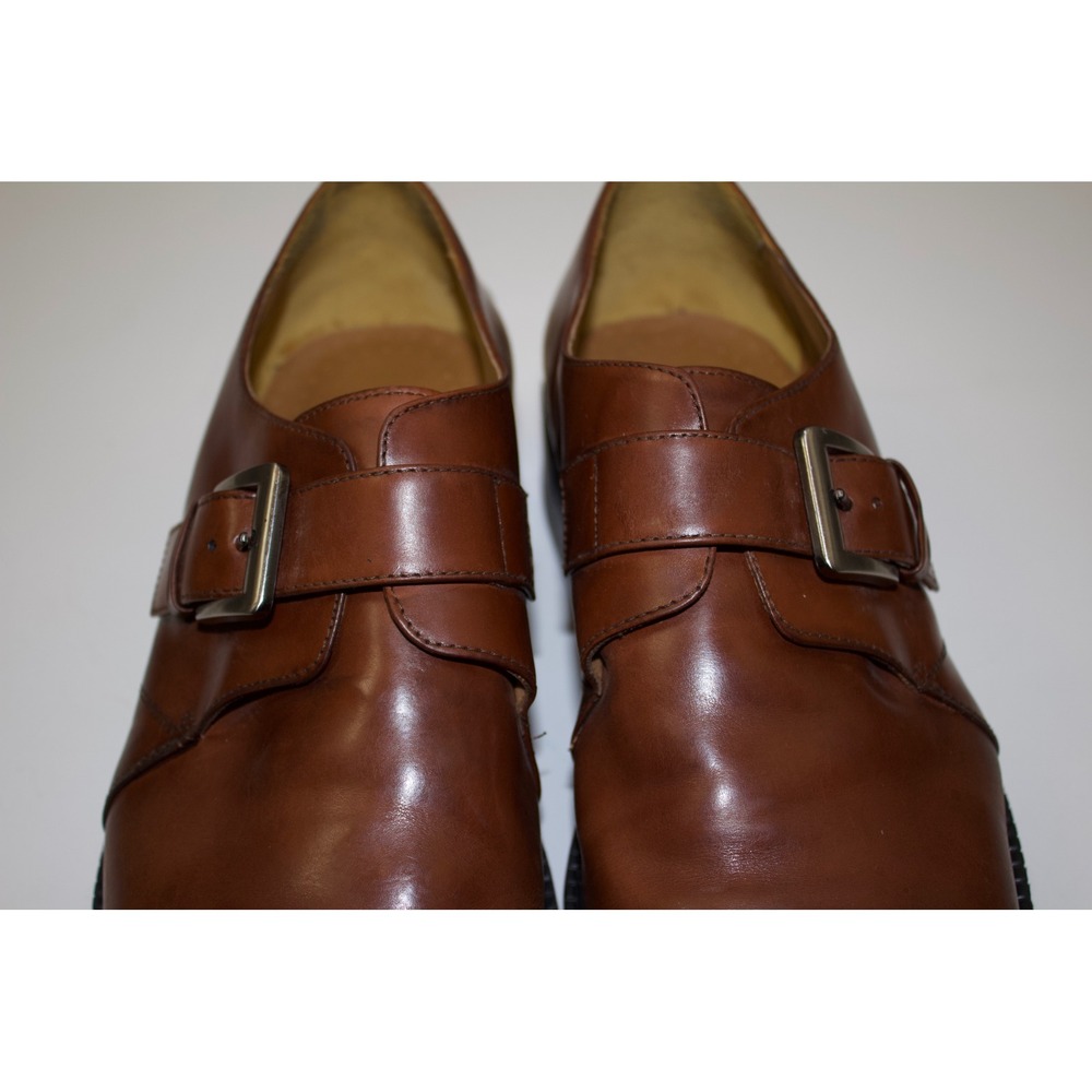 Stacy Adams Loafers Monk Strap Mens 10M Brown Square Toe Leather Buckle Shoes - Picture 10 of 14